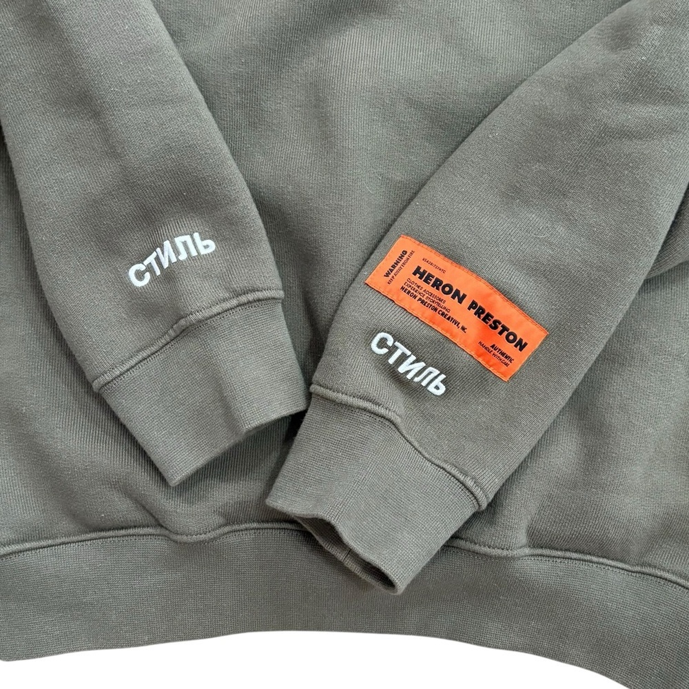Heron Preston Crew Neck Sweatshirt Pullover Army Green Embroidered Size XS - Picture 5 of 8